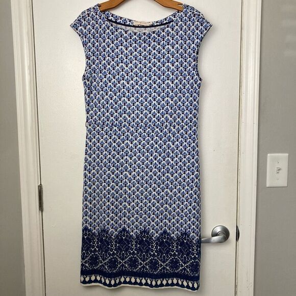 Tory Burch Jamie Cap Short Sleeve Sheath Floral Dress Navy White Printed S Small - Picture 1 of 8